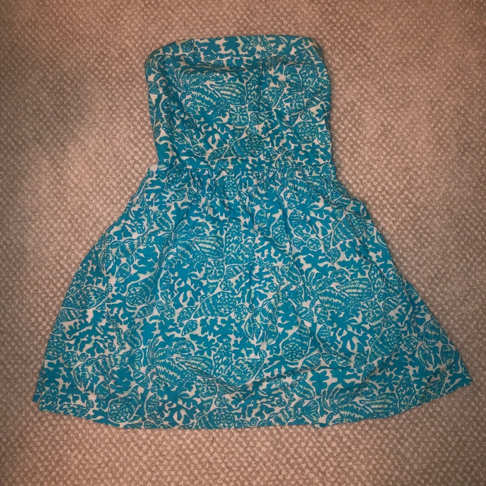 Lilly Pulitzer Blue Sea Shell Strapless Dress